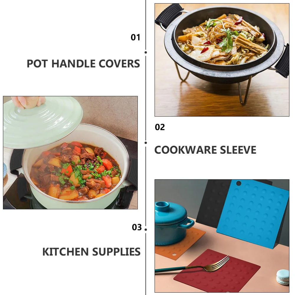 

4Pcs Pot Grip Handle Sleeves Set Anti-Scalding Silicone Pot Handle Covers Mat
