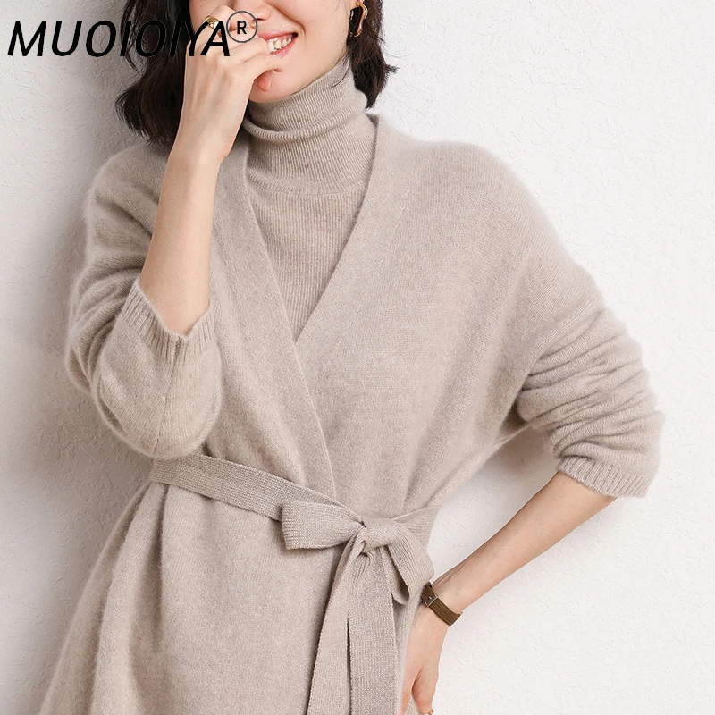 

Hot Sale Autumn Winter New 100% Cashmere Long Cardigan Sweater Women's Solid Color Loose Thicking Soft Fashion Female Long Sleev