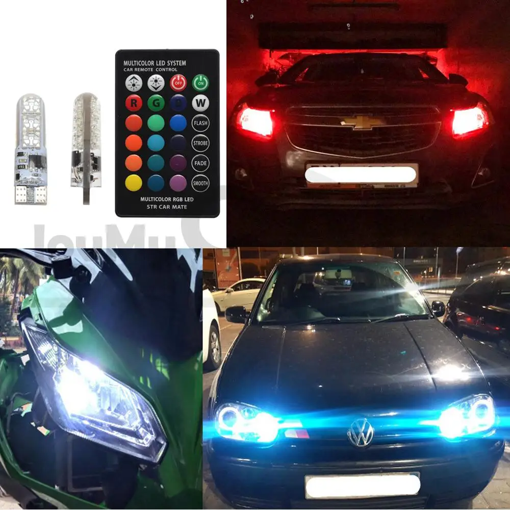 

2X T10 Waterproof RGB W5W 5050 6SMD Atmosphere Bulbs DC 12V Remote Controller LED 501 194 168 Festoon Dome Light Wedge Roof Car
