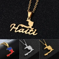north america small size haiti mapfalg pendant necklace gold color stainless steel country map women jewerly gift