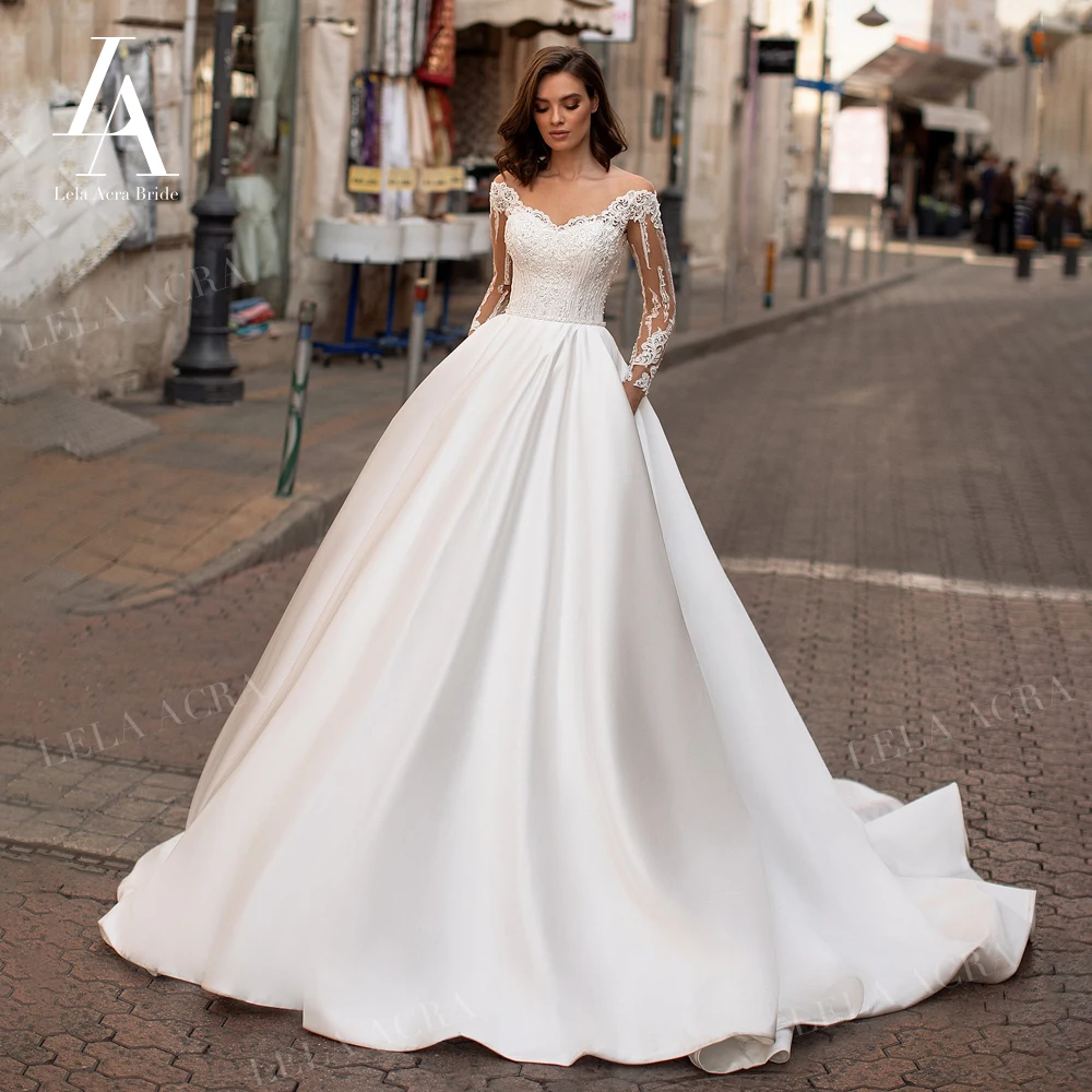 

Женское свадебное платье LelaAcra, ТРАПЕЦИЕВИДНОЕ ПЛАТЬЕ С Длинным Рукавом и аппликацией в виде сердечка, с кристаллами, модель S104