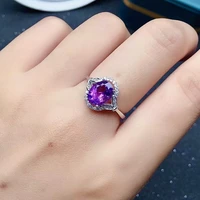 elegant sterling silver amethyst jewelry vvs grade 7mm9mm 2ct natural amethyst ring for party 925 silver crystal ring