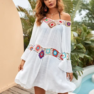 crochet beach cover ups summer tunic cover up long knitted beachwear swimsuit ups for women vestido playa mujer white dress 2021 free global shipping