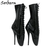 sorbern black ballet boots high ankle lace up stiletto fetish shoes lace up punitive heels bdsm mistress ponygirl booties