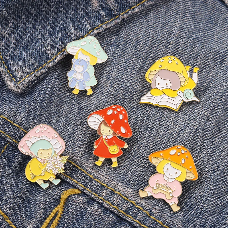 

Mushroom Girl Enamel Pin Flower Book Bear Brooch Badges Clothes Lapel Pin Cap Bag Creative Fun Jewelry Gift For Child Hot Sale