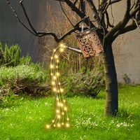 led solar powered shower watering can string lamp metal iron waterproof art garden art water sprinkle kettle light