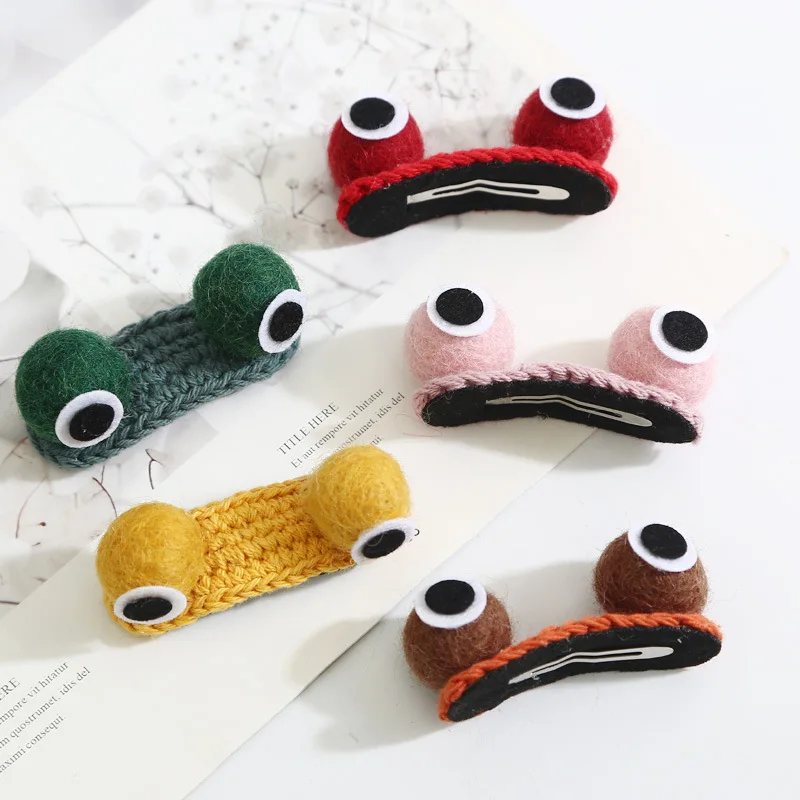 

Cute 3D Frog Big Eye Hair Clips For Women Girls Korean Fashion Animals Frog Knitted Alloy Hairpins Headwear Hair Accessories