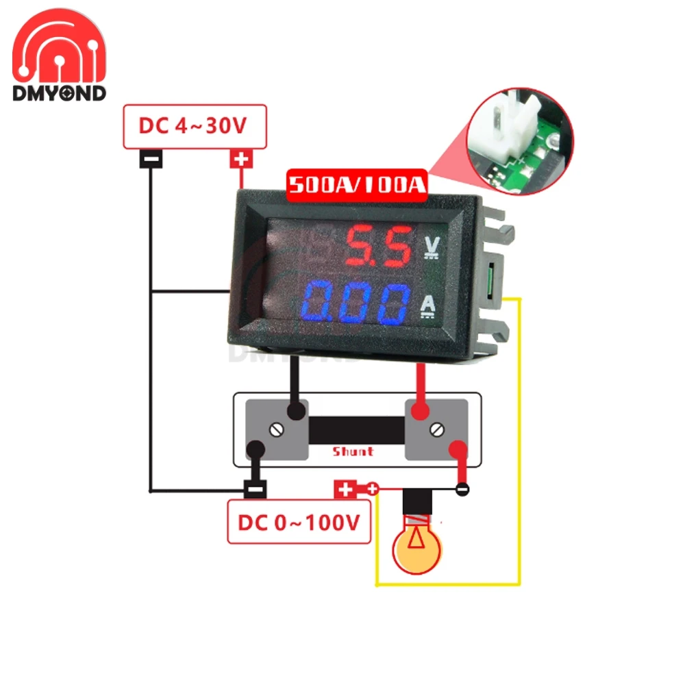Мини 0 28 дюймов DC0-100V 100A светодиодный цифровой вольтметр Амперметр постоянного