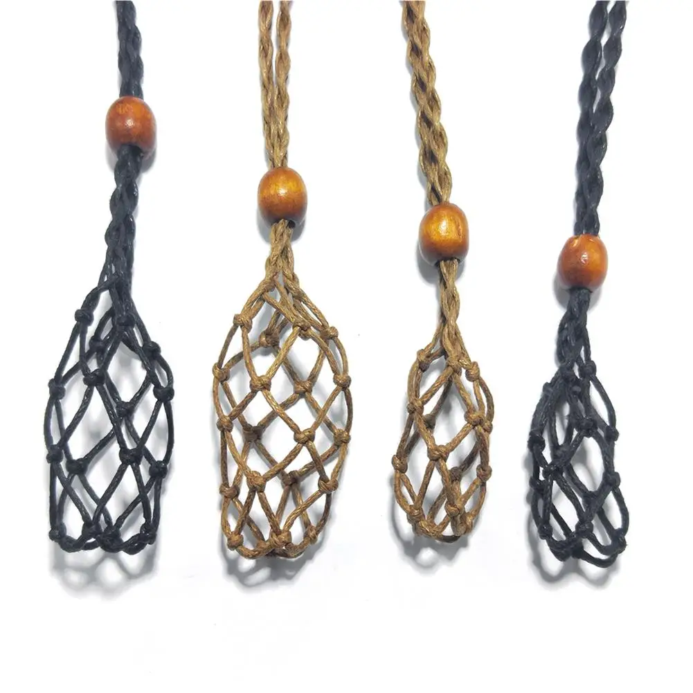 

1pc Necklace Cord Empty Stone Holder Natural Quartz Crystal Raw Stone Chakra Point Healing Fish Netted Indians Amulets Pendant