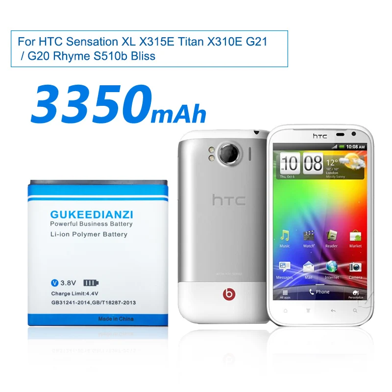 Сменный аккумулятор GUKEEDIANZI BI39100 3350 мАч для HTC Sensation XL X315E Titan X310E G21 / G20 Rhyme S510b Bliss |