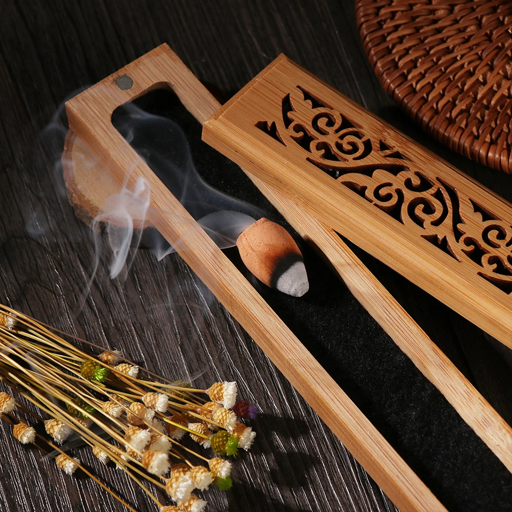 1 шт. Ретро бамбуковая коробка для благовоний ажурное резное настольное