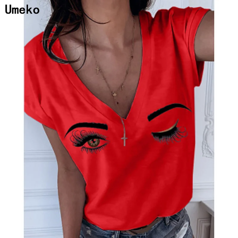Футболка Umeko женская с V-образным вырезом Модный повседневный разноцветный топ