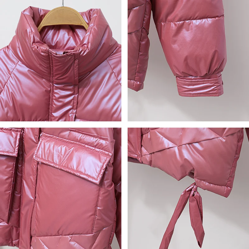 

Women's Winter Jacket Short Styel Stand Collar Thick Parkas Woman Solid Loose Plus Size Cotton Padded Casual Overcoat Female