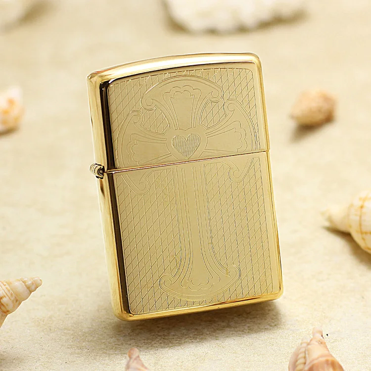 Оригинальная зажигалка Zippo медная ветрозащитная с крестом для сигарет