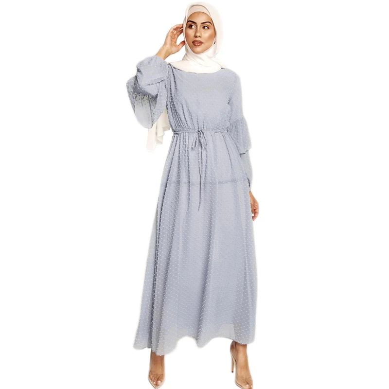 Длинное шифоновое платье в мусульманском стиле, Дубай, абайя, Рамадан, мусульманская одежда, повседневная Арабская одежда с длинным рукавом...