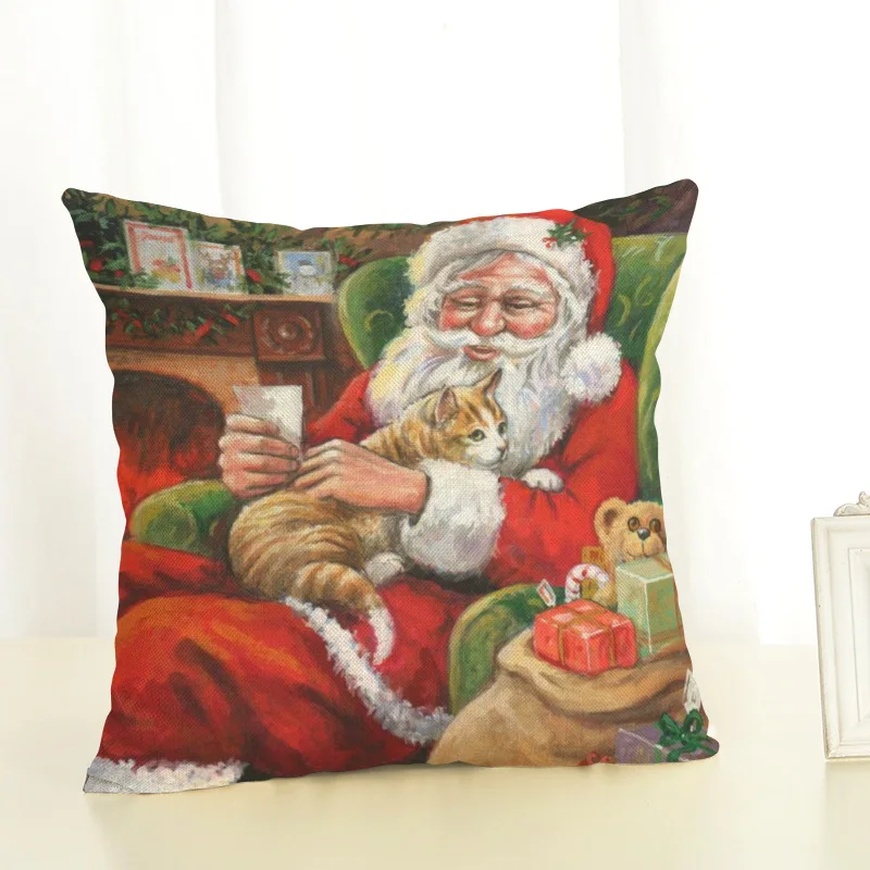 Merry Christmas Pillow Case 45x45 cm Santa Claus Dogs Cover Seat Pillowcase Home Decorative Party Sofa Cushion | Дом и сад