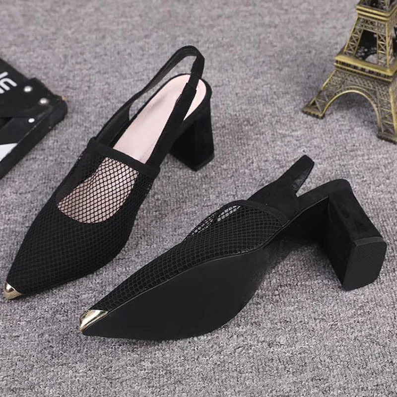Женские сетчатые туфли-лодочки на высоком каблуке 7 см с острым носком | Обувь