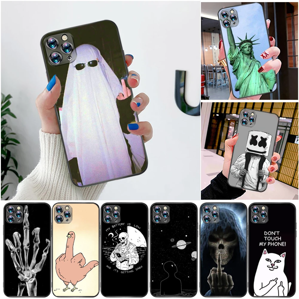 

Funny Middle FingerFunny Cartoon Little Man Phone Case For iPhone 11 12 XR XS X Pro MAX 7 8 6 6S Plus SE 2020 Thinker