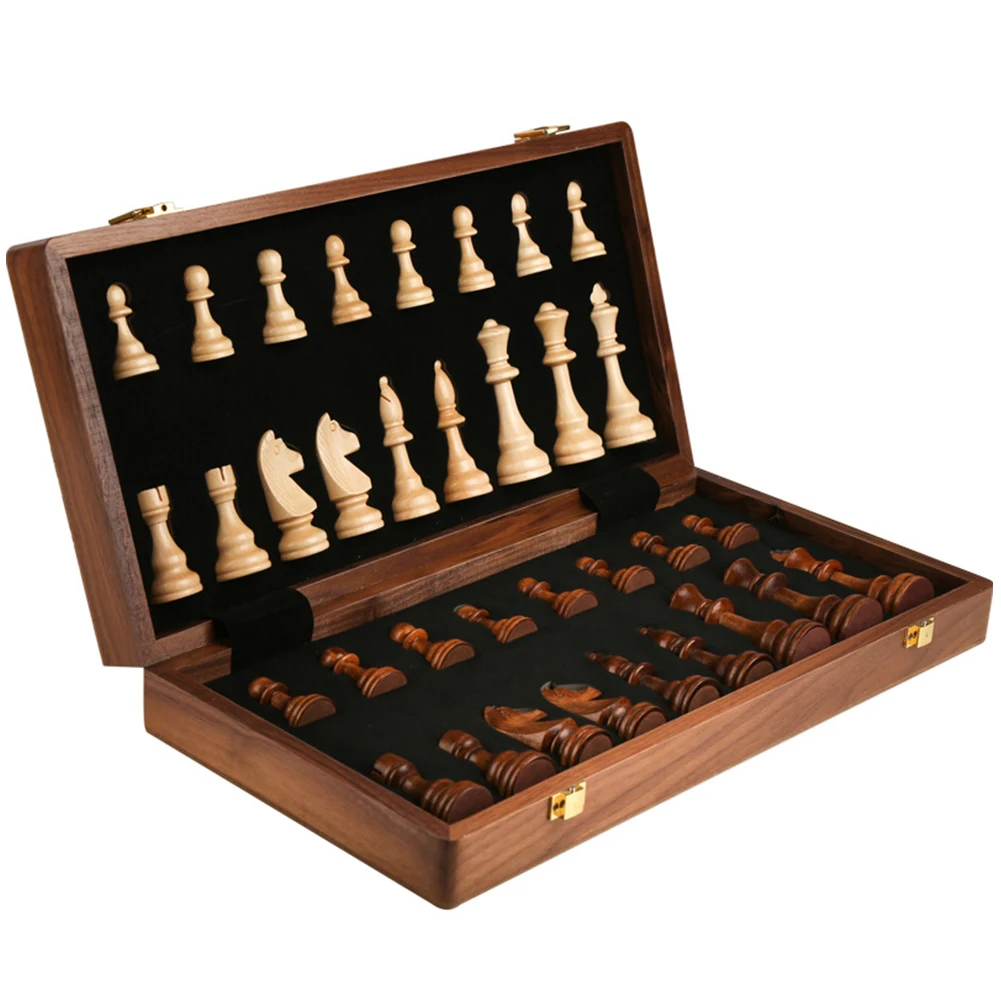 

Luxury Solid Wood Folding Chess Set with Chessboard Adults Kids Metal International Chess Pieces Family Game Toys Accessories