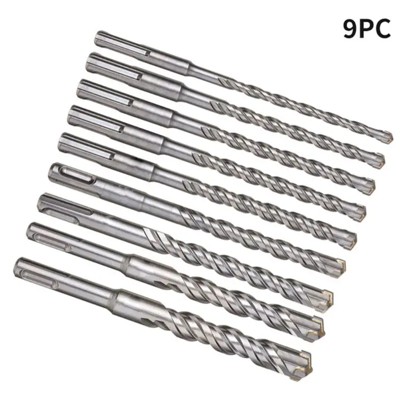 

9 Pcs/Set Round Shank Cross Electric Hammer Drill Bit Set Drilling Hole Saw Kit