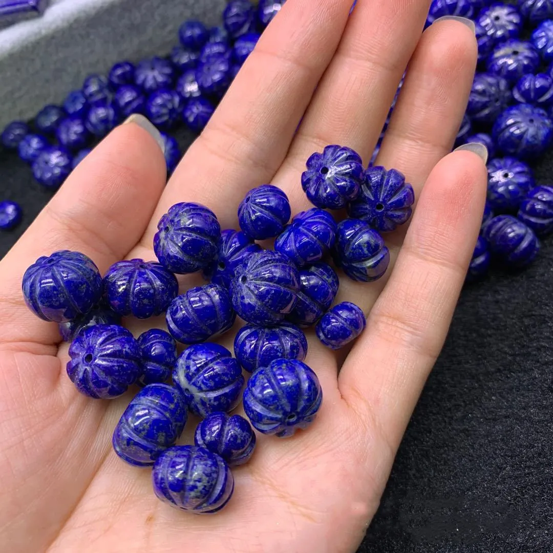 

Natural lapis lazuli carved pumpkin beads handmade natural energy stone loose beads accessories for DIY jewelry making design