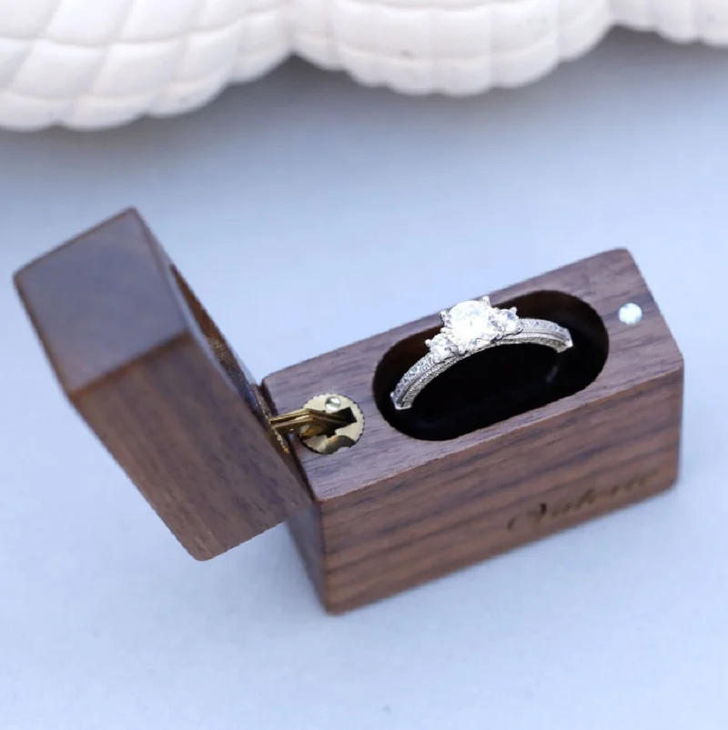 Персонализированная Коробка для обручального кольца ореховая коробка