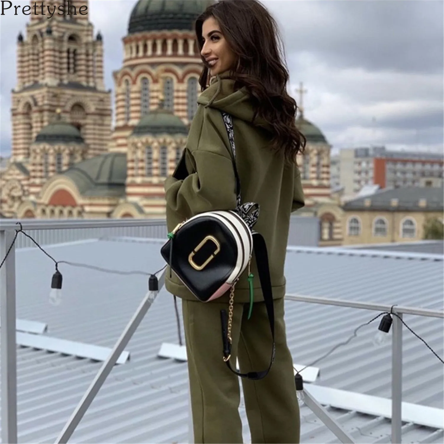 

Prettyshe Autumn Winter Fleece Hoodies Vintage Sweatshirt Two Piece Set Women Tracksuits Jogger Pants Top Thick Warm Outfits