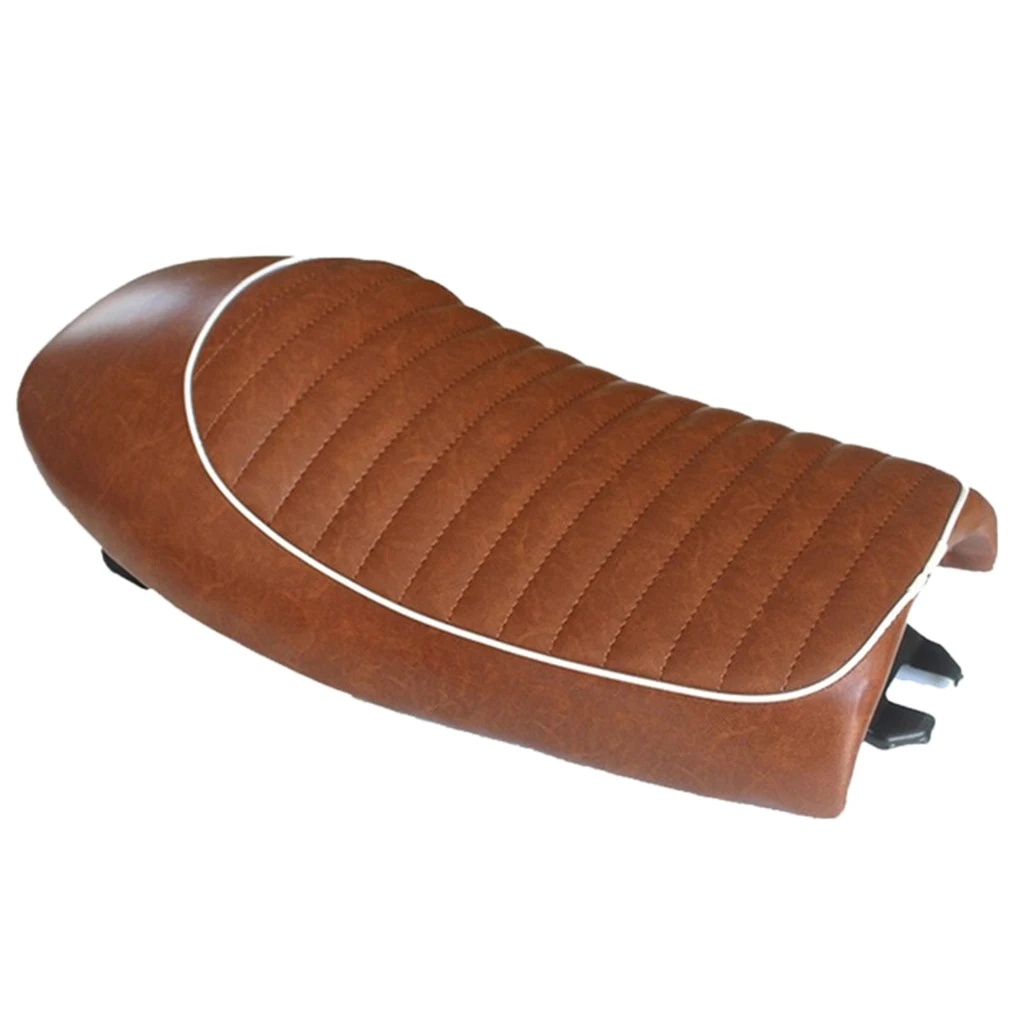 

Light Brown Motorbike Cafe Racer Motorcycle Styling Saddle Seat Waterproof w/ White Piping