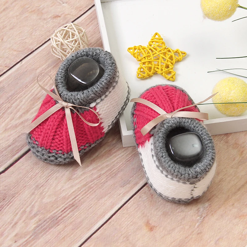 Вязаные ботинки для новорожденных девочек и мальчиков Модные слипоны с