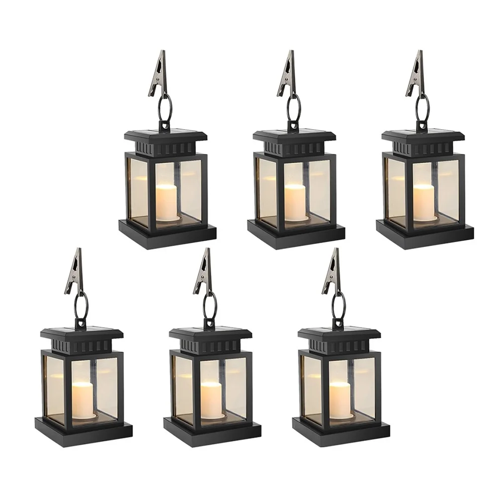 Offerte 6 Pz/lotto HA CONDOTTO LA Luce Solare Esterna Lanterna Candela Lampada Solare Per La Decorazione Del Giardino Patio Deck Yard Fence Prato Illuminazione