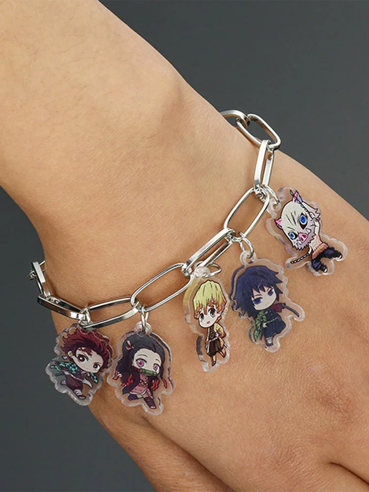 

Japanese Anime Demon Slayer Kimetsu No Yaiba Bracelets Acrylic Bangle Cosplay Cartoon Cute Character Wristband Gift Prop 2021