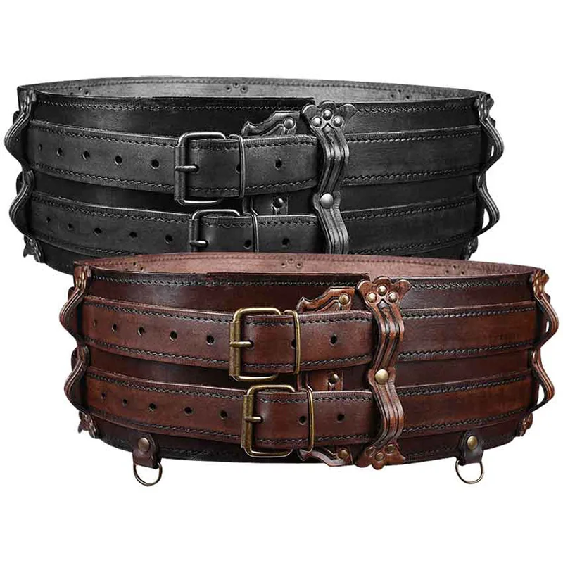 

Medieval Larp Adventurer Harness Belt Viking Leather Waist Accessory Celtic Double Strap Waistband Steampunk Sash For Men Women