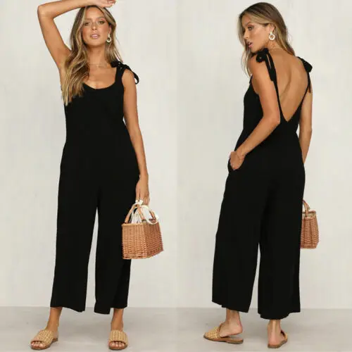 

Rompers 2020 Summer new Women Casual Loose Linen Cotton Jumpsuit Sleeveless Backless Playsuit Trousers Overalls