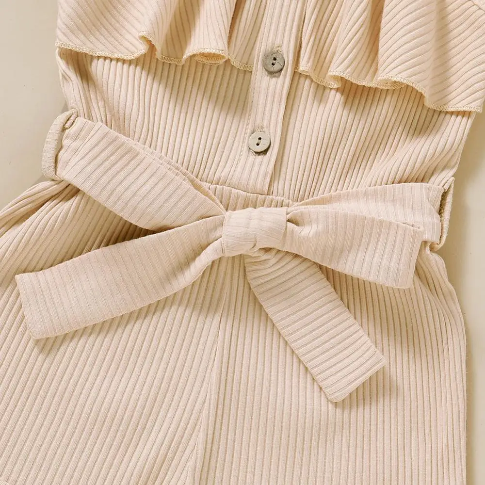 

Fashion Summer Girls Cotton Sleeveless Sling Solid Color Single-Breasted Rompers