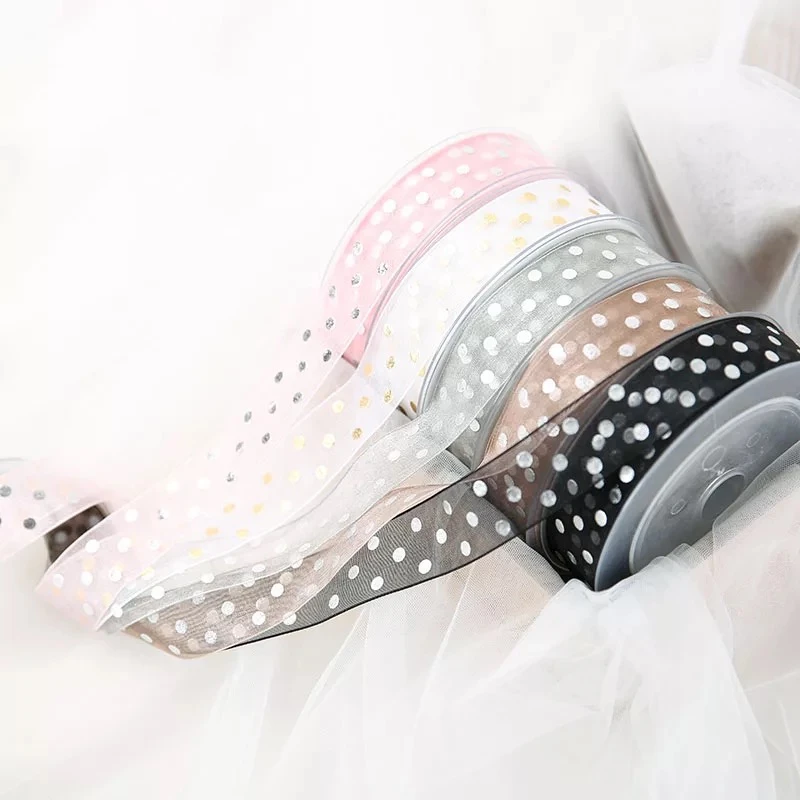 25 мм ленты из органзы с узором в горошек для свадебной вечеринки украшения