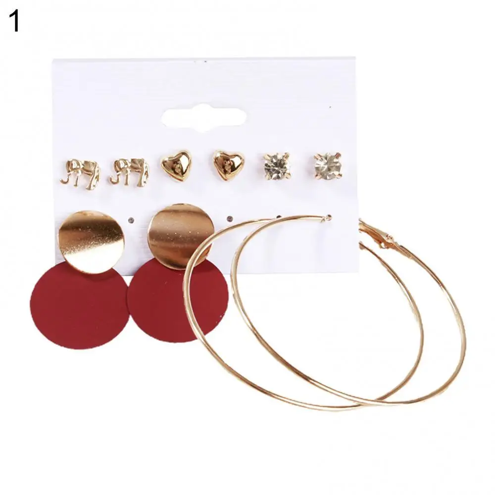 

5/6 Pairs Women Fashion Geometric Metal Tassel Earrings Dangle Hook Ear Studs