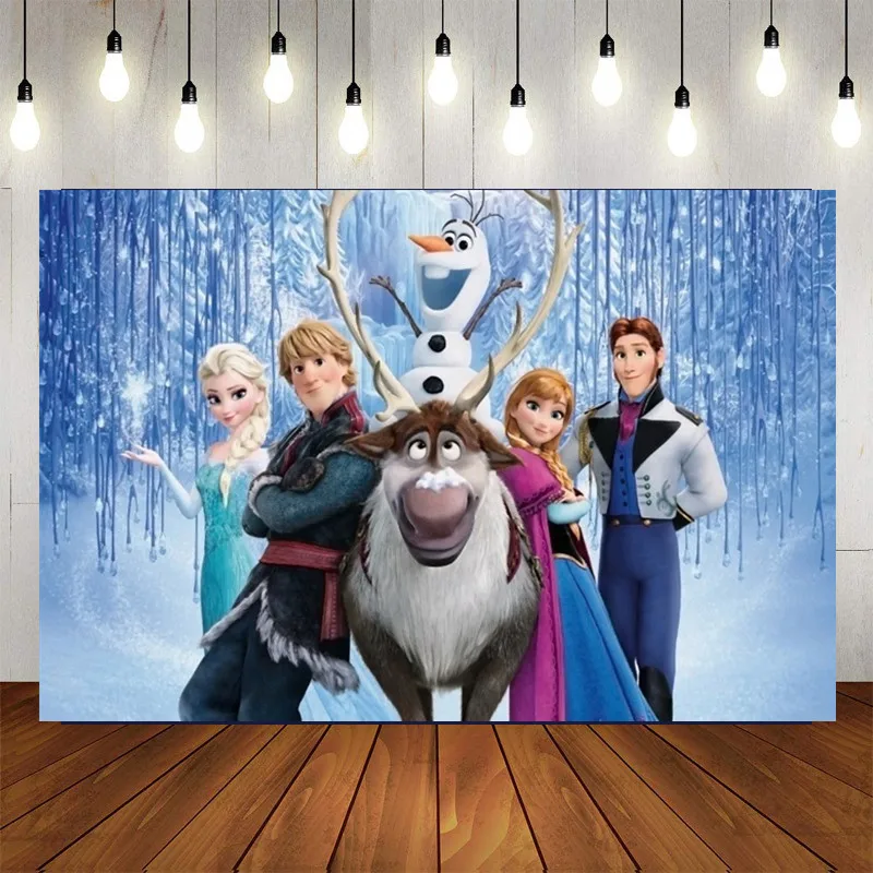 Fondo de princesa de Frozen de Disney, decoraci&oacute;n de zona de fotos de Anna y Elsa para ni&ntilde;os, fiesta de cumplea&ntilde;os, celebraci&oacute;n, evento-4
