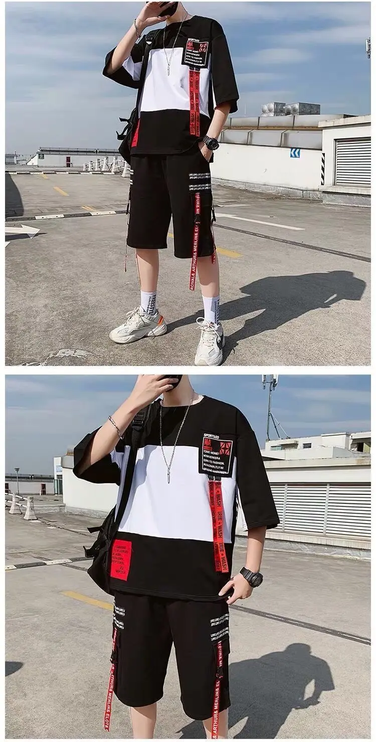 

Styles Men's Sets Hip Hop Clothes Streetwear Summer Outfit Male T-shirt And Pant Two Pieces Hip-hop Set Size 3XL 2021