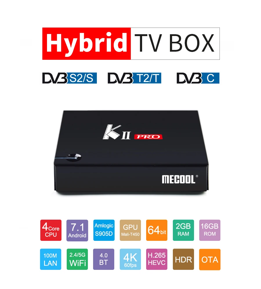 DVB-S2 DVB-T2 KII Pro tv Box Android 7 1 четырехъядерный процессор Amlogic S905D 2 ГБ + 16 Гб 4G и 5G WiFi Bluetooth 4 0