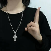 1pcs fashion gothic vintage dark hollow cross pendant chain necklace for street men women kpop punk jewelry