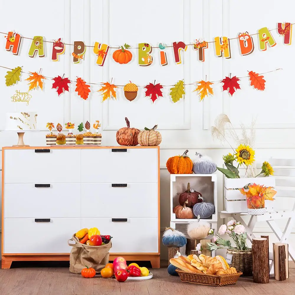 Вечерние украшения в джунглях с днем рождения баннер торт Топпер Тыква кленовый