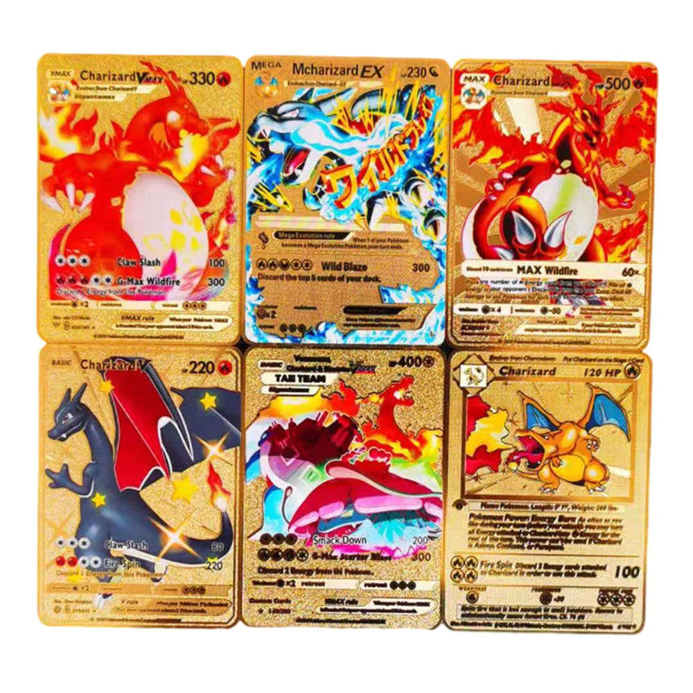 

Покемон металлическая карточная игра Аниме Боевая карточка Золотая Charizard Pikachu коллекционная карточка экшн-фигурка модель детская игрушка