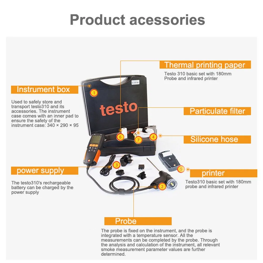 Портативный газоанализатор Testo 310 ручной портативный детектор CO/CO2/O2 КПД сгорания