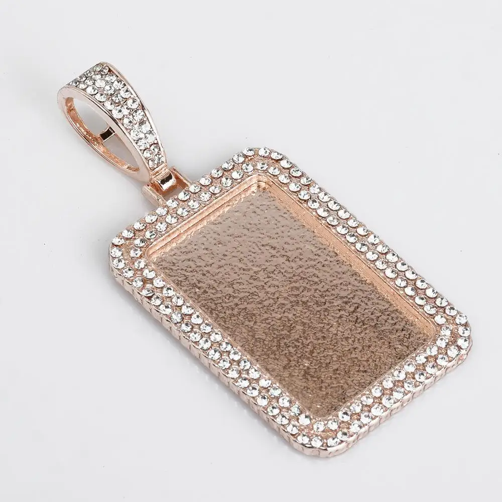 

21*34mm Rectangle Picture Pendant Double Zircon Pendant Real Gold Plated Hip Hop Pendant For Gift 2 pieces/lot 103285