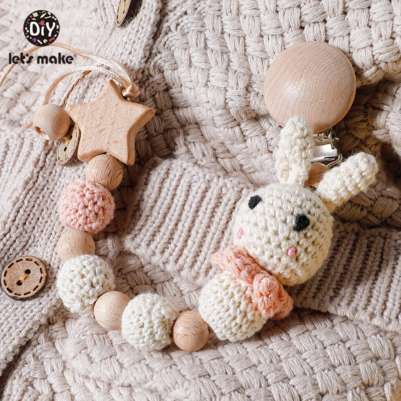 Let's Make1PC Baby Pacifier Chain Rabbit Panda Crochet Beads Wooden Clips Wood Teether Tiny Rod Dummy Clips For Children's Goods