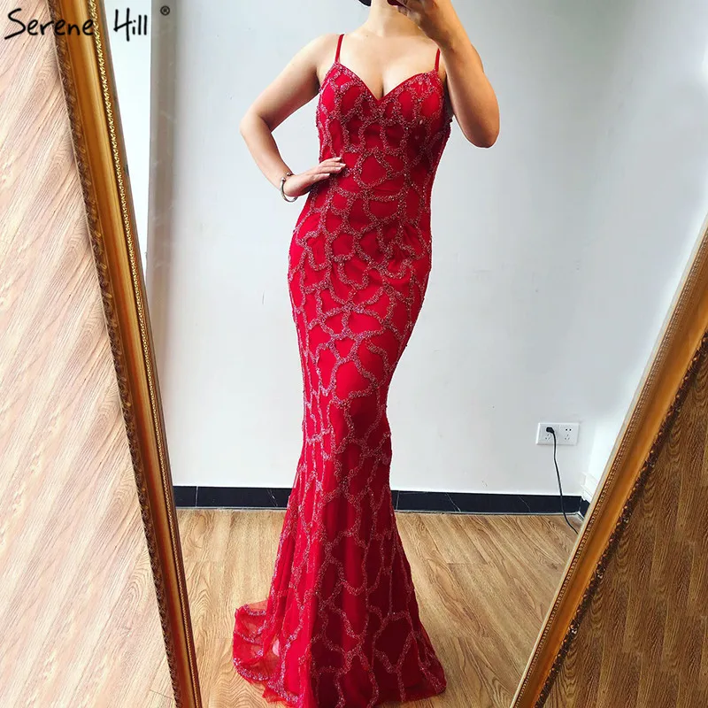 Дубай красный бисер без рукавов вечерние платья 2021 Милая Сексуальная Русалка