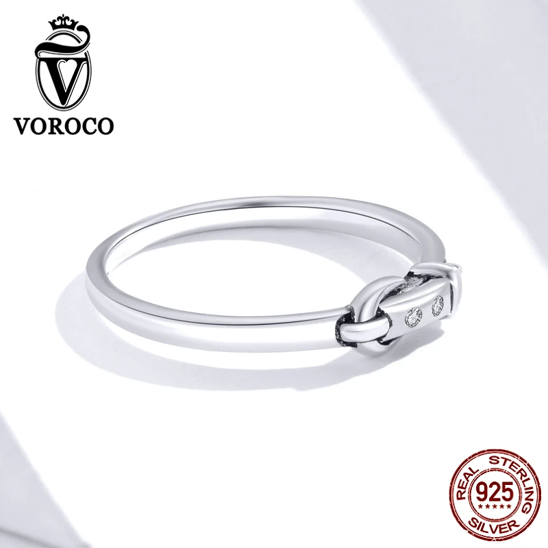 VOROCO BKR645 пряжка ремня реальное 925 Стерлинговое серебро Кольцо женское