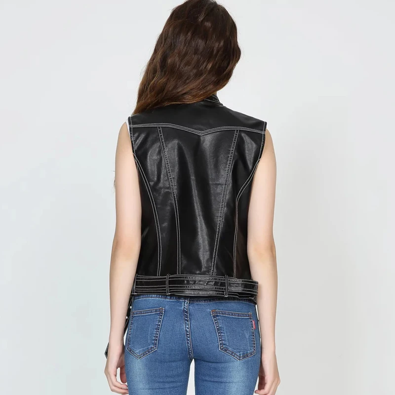 Жилет TMODA258 женский из искусственной кожи модная черная куртка бомбер