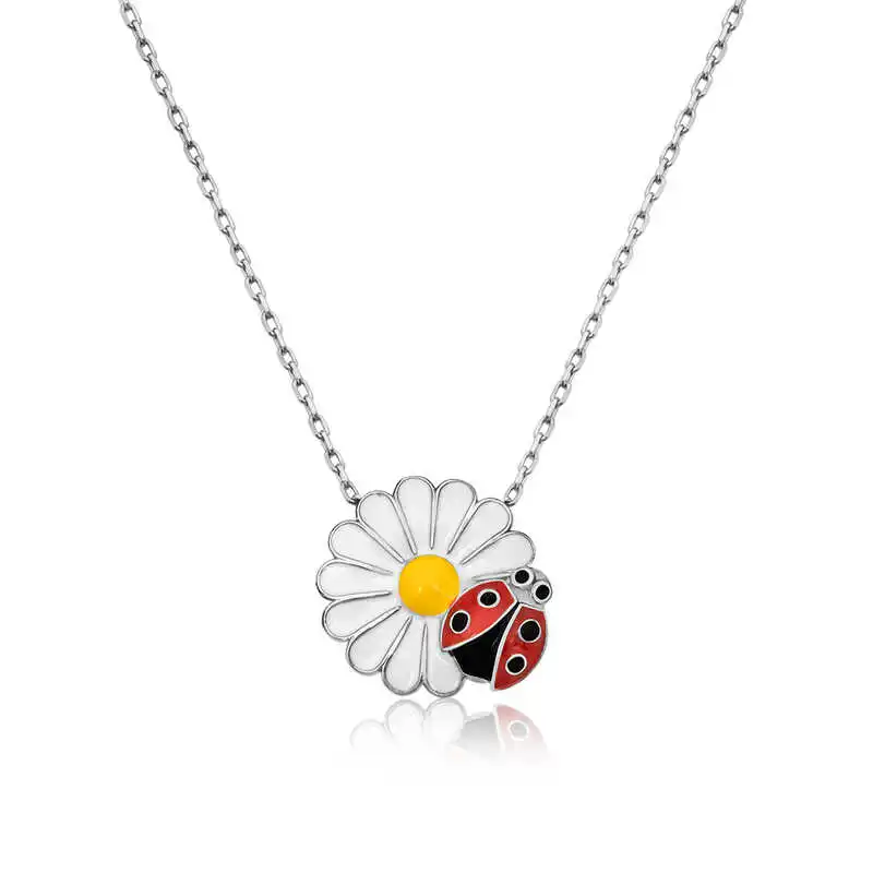 

Real Silver 925 Jewelry Silver Ladybird Buggy Daisy Necklace