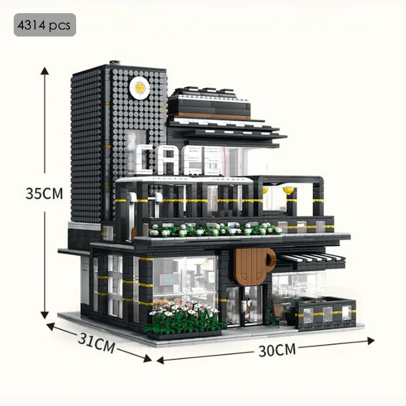 

NEW Modern Street View Coffee Shop Assembling Model Building Blocks MOC City Constructor Brick House Toy Gifts for Children